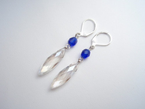 Elegantní krystal v modré, postříbřené - náušnice — foto 1