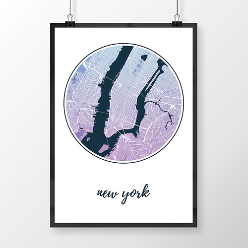 NEW YORK, 50x70cm, kulatý, modro-fialový