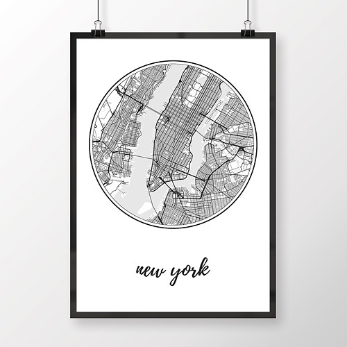 NEW YORK, 50x70cm, kulatý, bílý