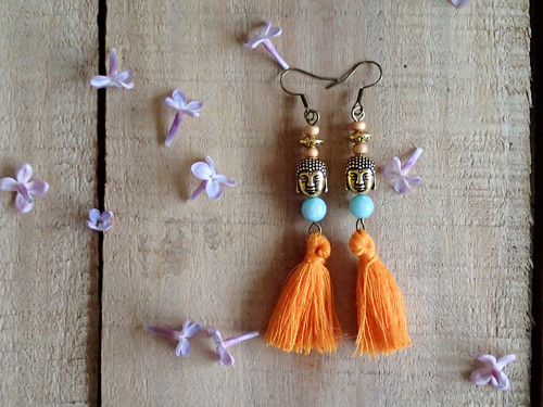 Boho naušnice s buddhou a amazonitem — foto 1