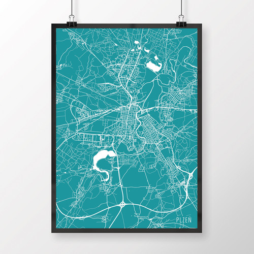 PLZEŇ, 50x70cm, minimalistická, tyrkysová