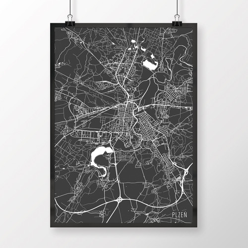 PLZEŇ, 50x70cm, minimalistická, tmavě šedá — foto 1