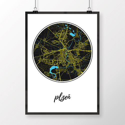 PLZEŇ, 50x70cm, kulatá, černá — foto 1
