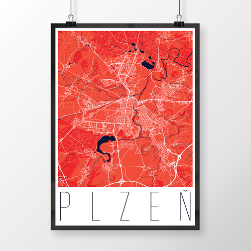 PLZEŇ, 50x70cm, moderní, červená