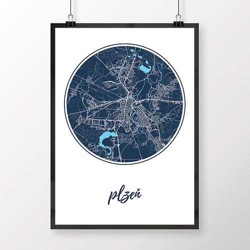 PLZEŇ, 50x70cm, kulatá, tmavě modrá