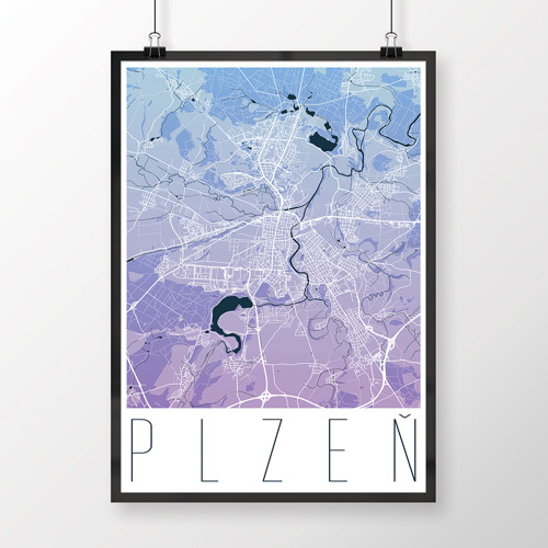 PLZEŇ, 50x70cm, moderní, modro-fialová