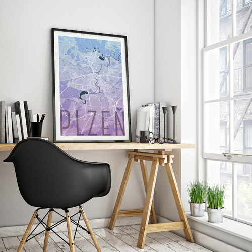 PLZEŇ, 50x70cm, elegantní, modro-fialová