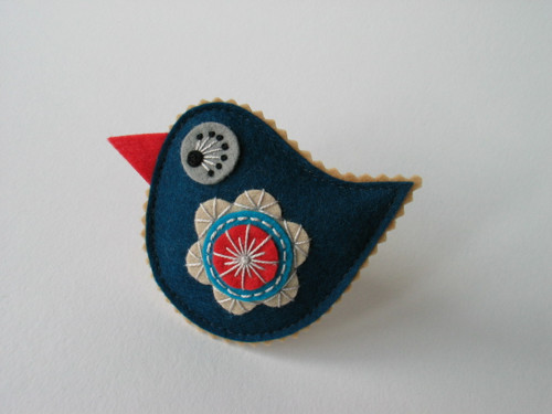 Brož ptáček- "MARINE"; modrá (Petrol Blue) — foto 1