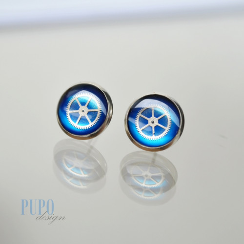 Modré pecky,chirurgická ocel,10mm,steampunkové — foto 1