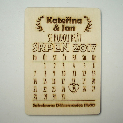 Gravírované dřevěné svatební oznámení KV0116