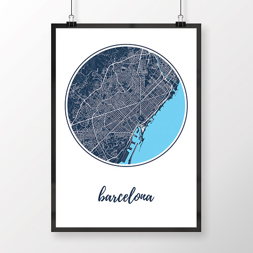 BARCELONA, 50x70cm, kulatá, tmavě modrá
