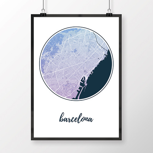 BARCELONA, 50x70cm, kulatá, modro-fialová