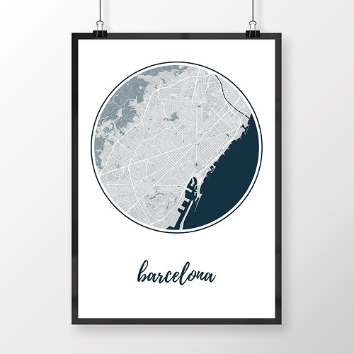 BARCELONA, 50x70cm, kulatá, světle modrá