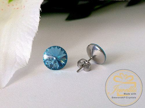 Ocelové náušnice Swarovski - Aquamarine