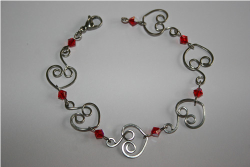 Náramek - srdce - chirurgická ocel - Swarovski