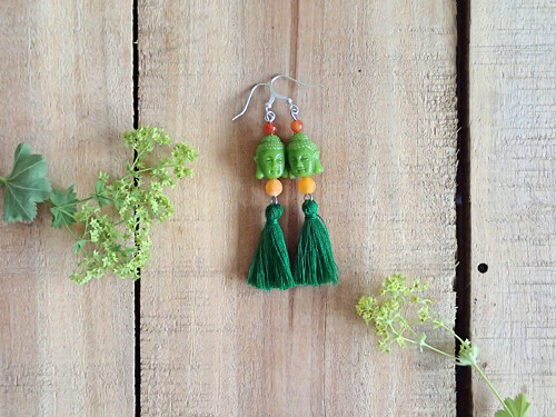 Boho naušnice s buddhou a achátem — foto 1