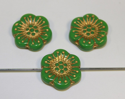 Kytka - 18mm - zelená/zatíraný bronz - 1ks