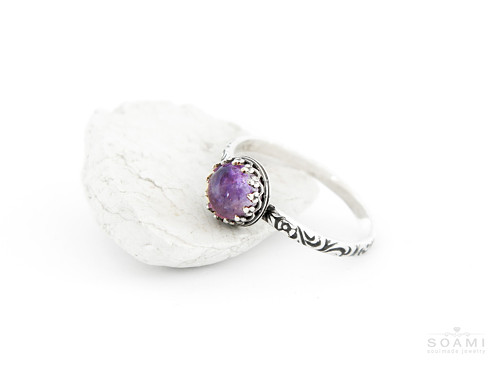Stříbrný prsten Little Violet, přírodní ametyst