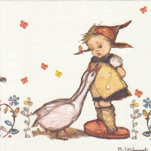 Ubrousek vintage - děvčátko s husami