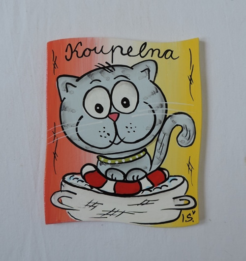 Cedulka na dveře kocourek-koupelna
