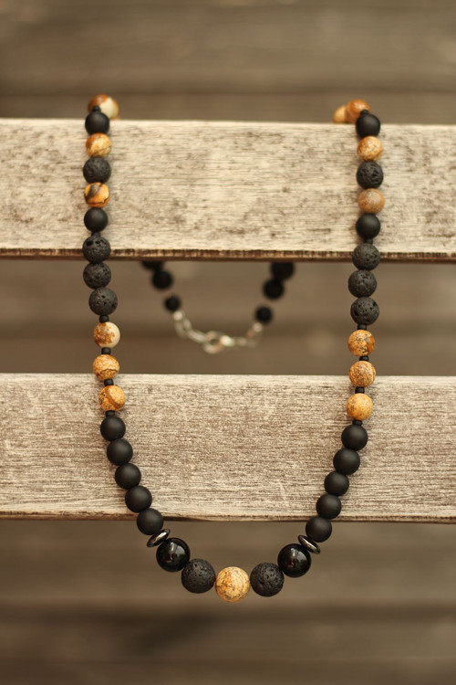 Pánsky náhrdelník láva, onyx, jaspis — foto 1