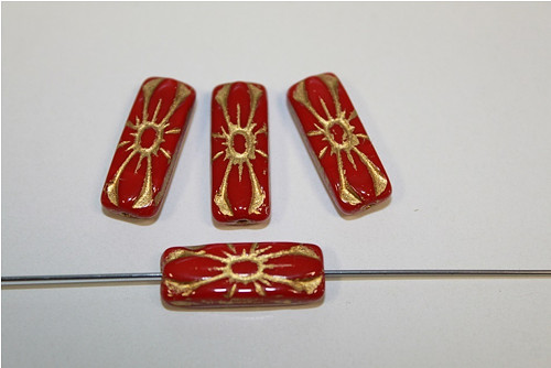 Kytka -20/8mm -červená/zatíraný bronz - 5ks