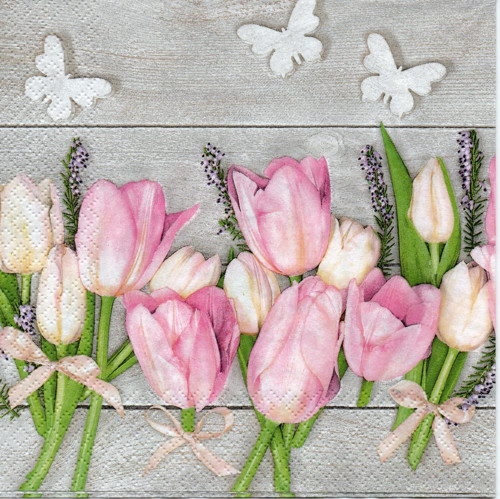 Papírový ubrousek, tulipány růžové, 2 kusy