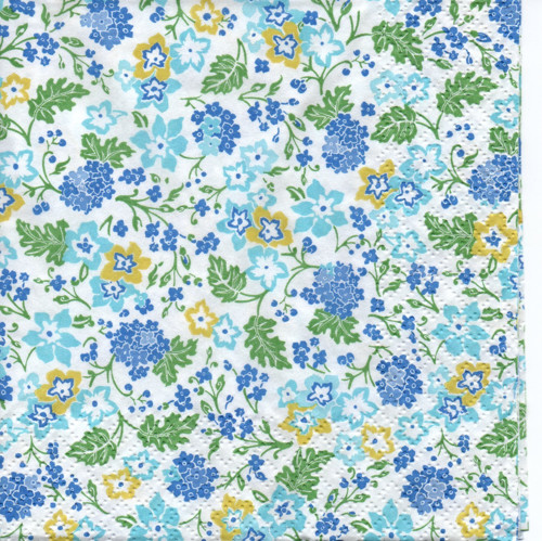 Papírový ubrousek, drobné květy, modré, 2 kusy