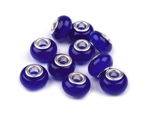 Skleněné korálky s velkým průvlekem modré 13mm,1ks