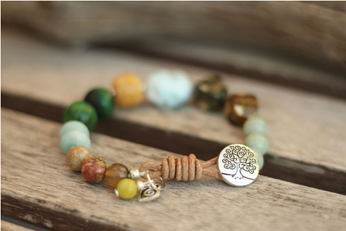 Boho náramok z minerálov jaspis, amazonit, larimar — foto 1