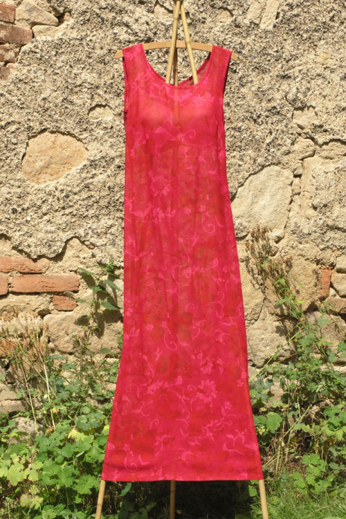 Šaty šifon, magenta - Květy
