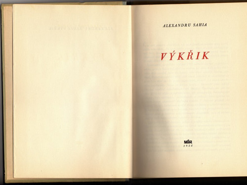 Výkřik - Sahia Alexandru. 1.autor. vyd. 1950
