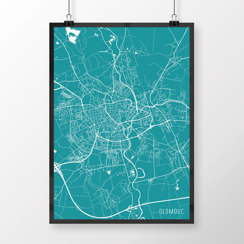 OLOMOUC, 50x70cm, minimalistická, tyrkysová
