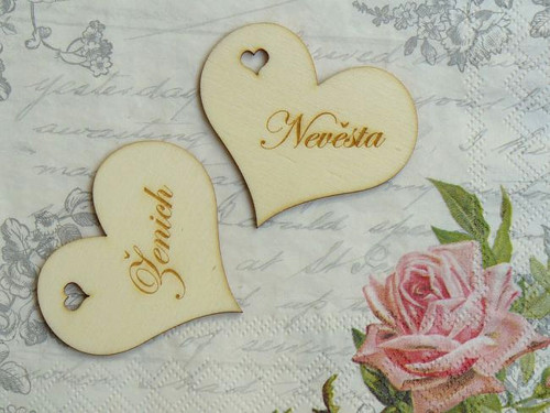 Srdíčko vel.6x5,2cm - (ženich+nevěsta) 2ks