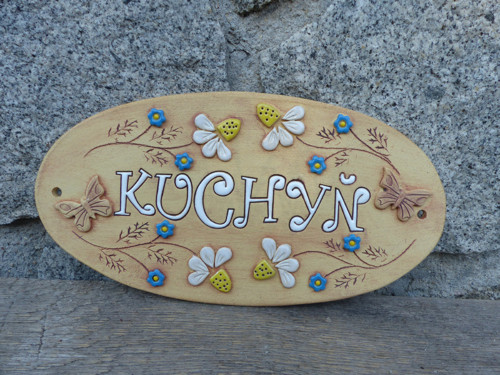 Ker. cedule,,KUCHYŇ"- motiv heřmánek/ SKLADEM