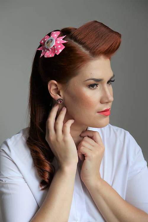 Pin Up hair clip (pink/white polka dots)