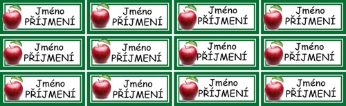 Nažehlovací jmenovky jablko, jméno na přání 12ks