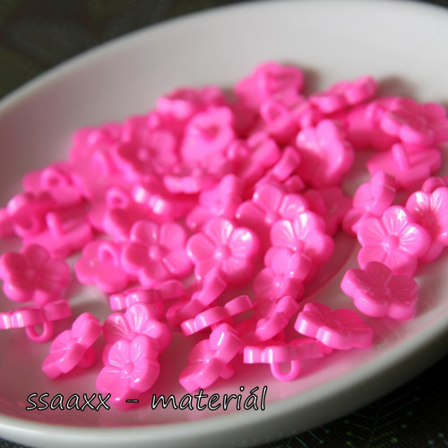 Knoflík s očkem ~ kytička ~ 14mm ~ neon růžový