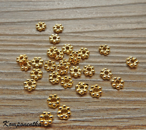 Věnečky zlaté, korálky, mezidíly 4mm 50kusů