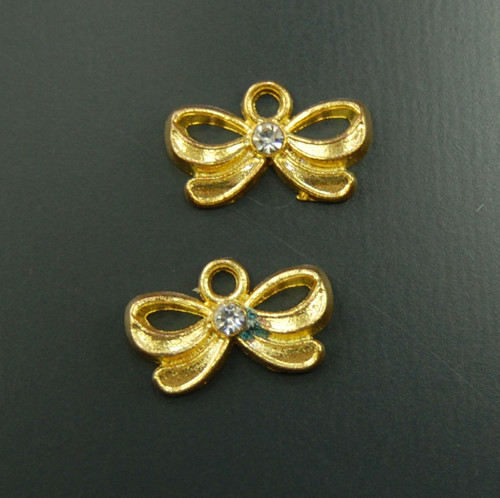 Přívěsek mašle se štrasovým kamínkem 25x10mm, 2ks