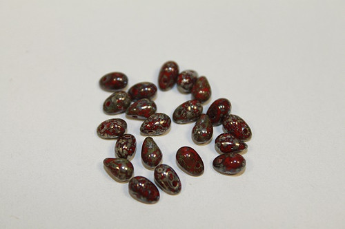 Slza - 4/6mm - červená/korál/picasso -60ks- 24kč