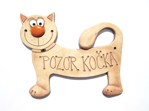 Keramická cedulka - POZOR KOČKA — foto 1