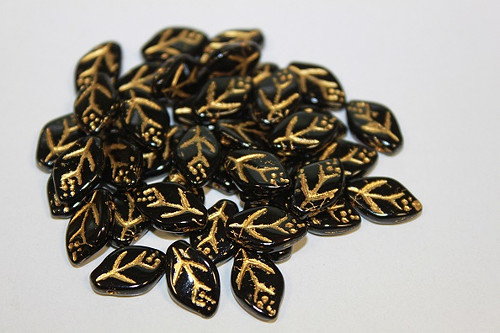 Lístečky - 12/7mm - černá/bronz.zátěr - 30ks