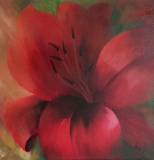 "LILIE ČERVENÁ",40x40,olej,pl..