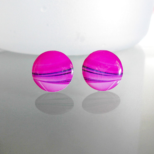 Růžové puzetové náušnice - chir.ocel, 12mm