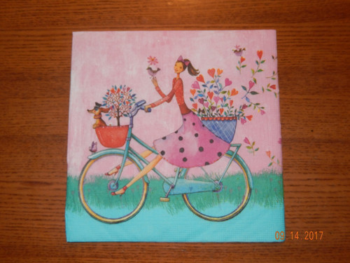 Ubrousek na decoupage - dívka na kole