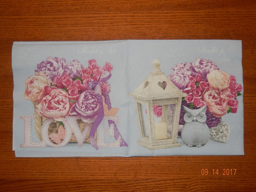Ubrousek na decoupage - zátiší sova s lucernou