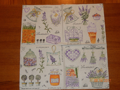 Ubrousek na decoupage - drobné levandulové motivy