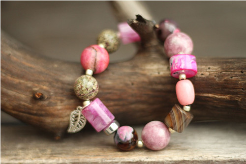 Boho náramok z minerálov pink — foto 1