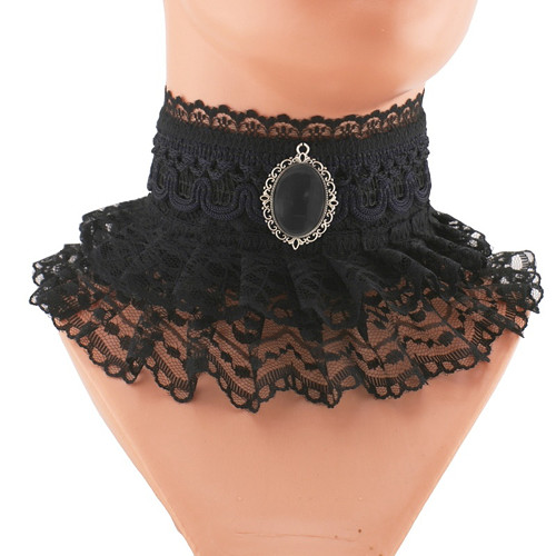 Černý krajkový obojek, náhrdelník gothic T1